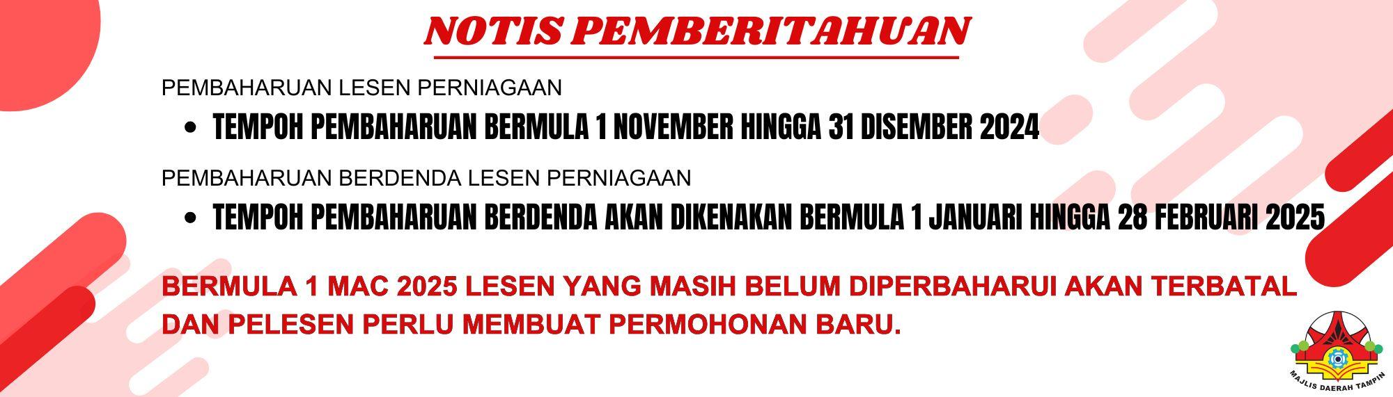 NOTIS PEMBERITAHUN PEMBAHARUAN LESEN 2025